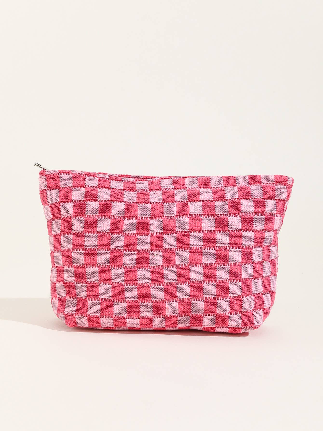 Checkered Cosmetic Makeup Pouch Clutch Bag