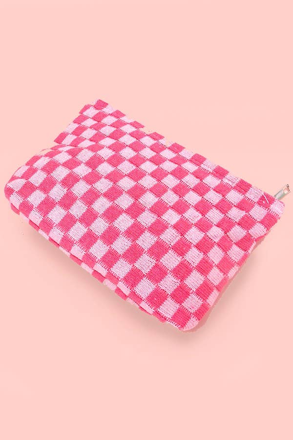 Checkered Cosmetic Makeup Pouch Clutch Bag