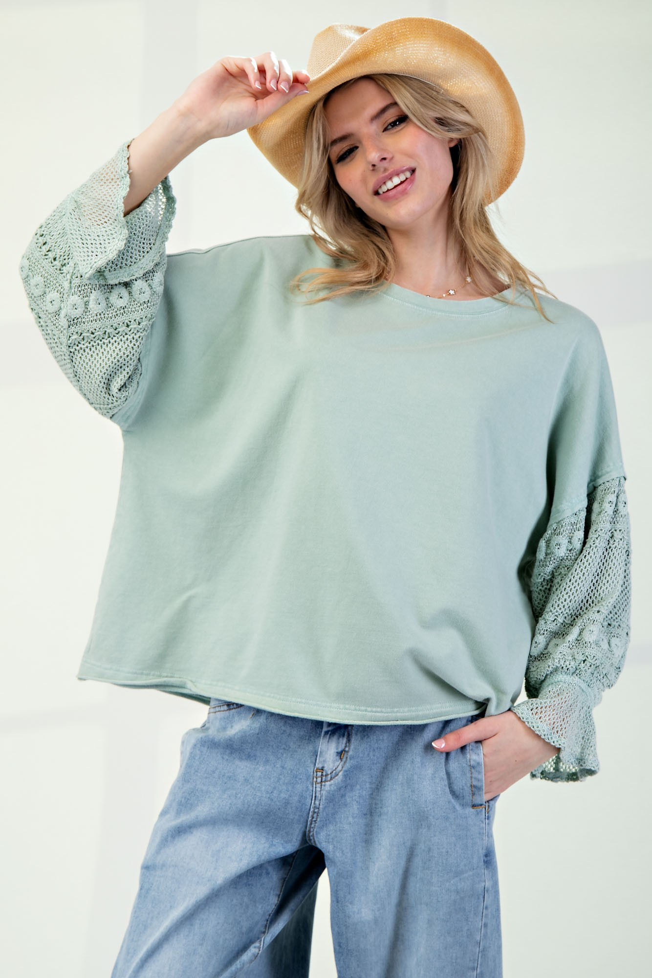 Charming And Sweet Bubble Laced Long Sleeve Top