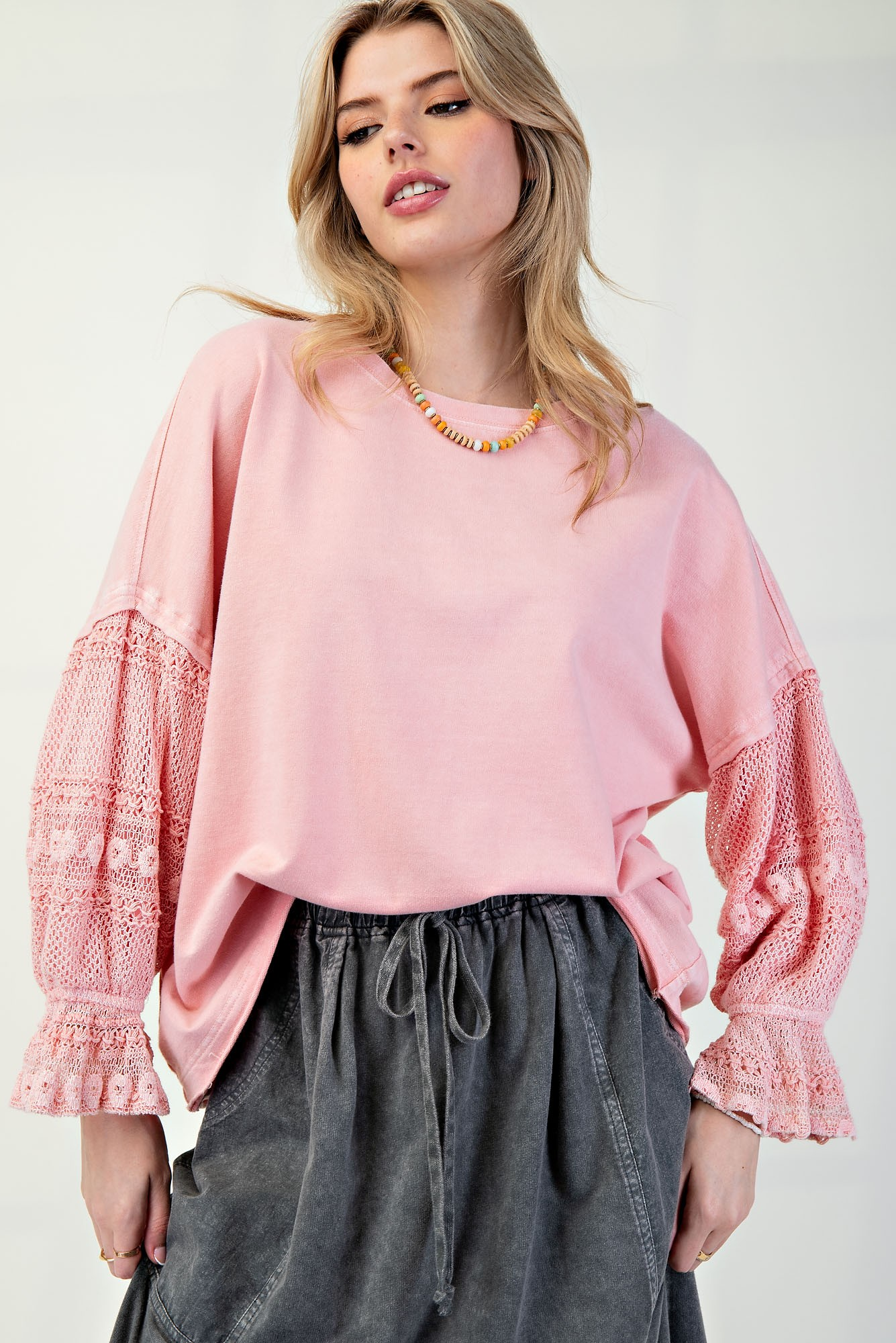 Charming And Sweet Bubble Laced Long Sleeve Top