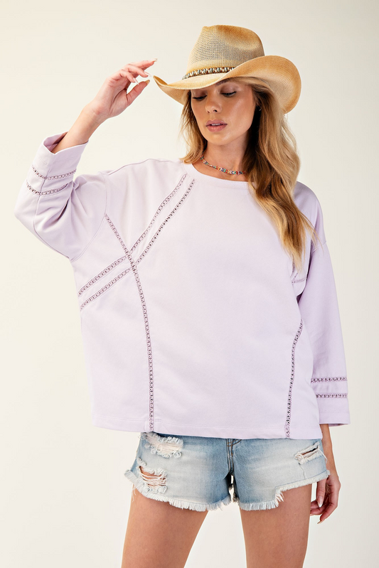 It's In The Details Crochet Lace Terry Knit Pullover