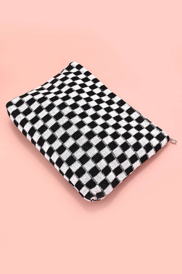 Checkered Cosmetic Makeup Pouch Clutch Bag