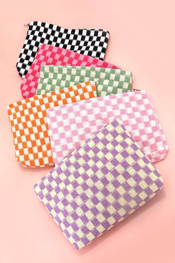 Checkered Cosmetic Makeup Pouch Clutch Bag