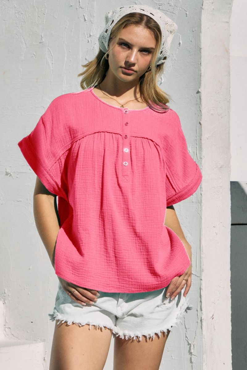 Playful Pink Cotton Gauze Blouse