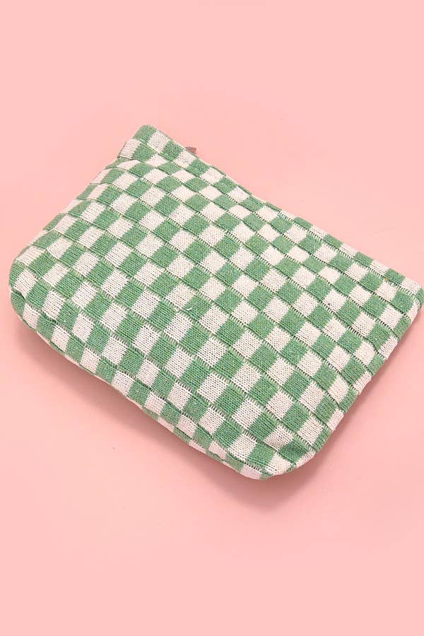 Checkered Cosmetic Makeup Pouch Clutch Bag