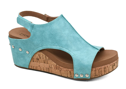 Carley Wedge Sandals in Teal - Buttercup Lynne Boutique