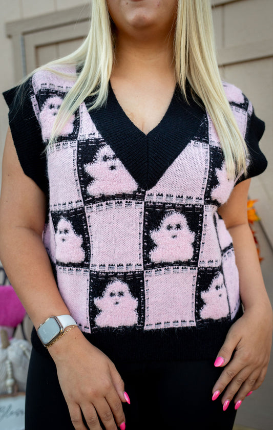 Ghost Check 3D Yarn Sweater Vest