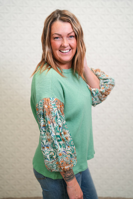 Something About You Print Sleeves Top - Buttercup Lynne Boutique