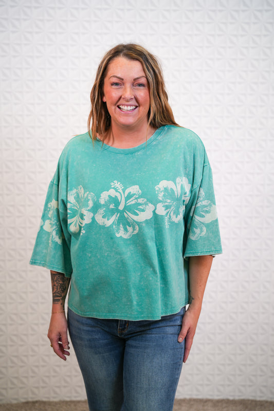 Hawaiian Flower Mineral Washed Top - Buttercup Lynne Boutique