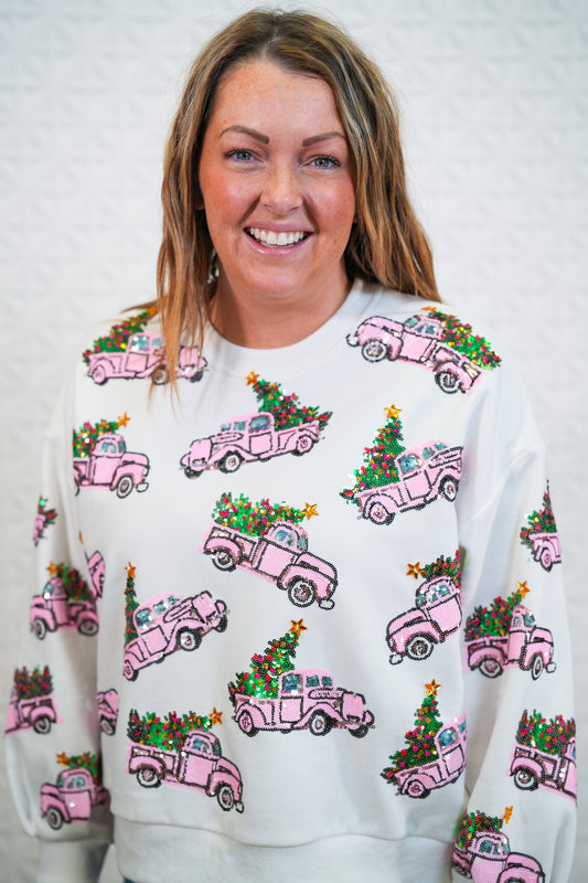 Pink Truck Homestyle Christmas Sweatshirt