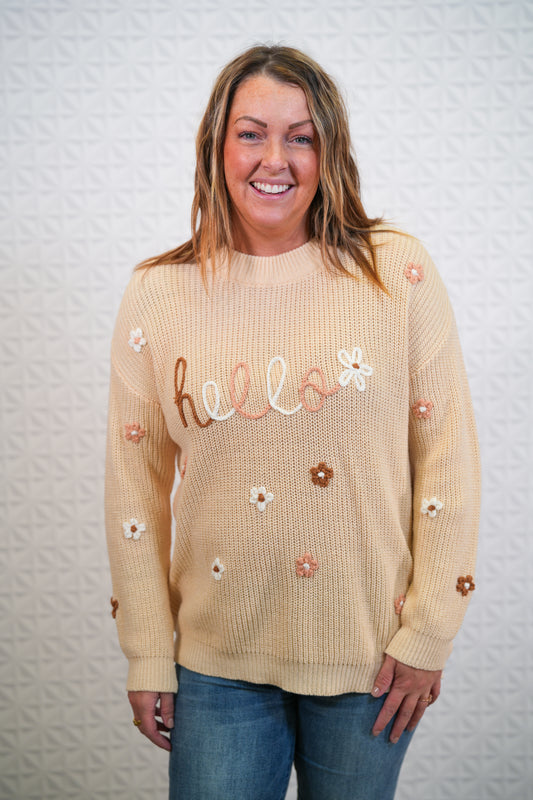 Hello Blossom Flower Embroidery Sweater