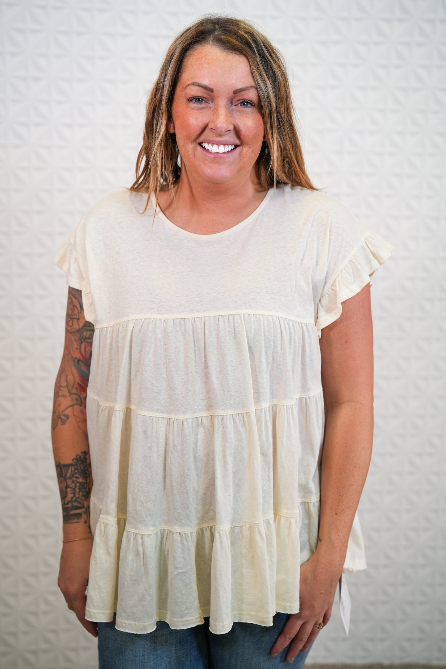 Short Sleeve Slub Tunic in Ivory - Buttercup Lynne Boutique