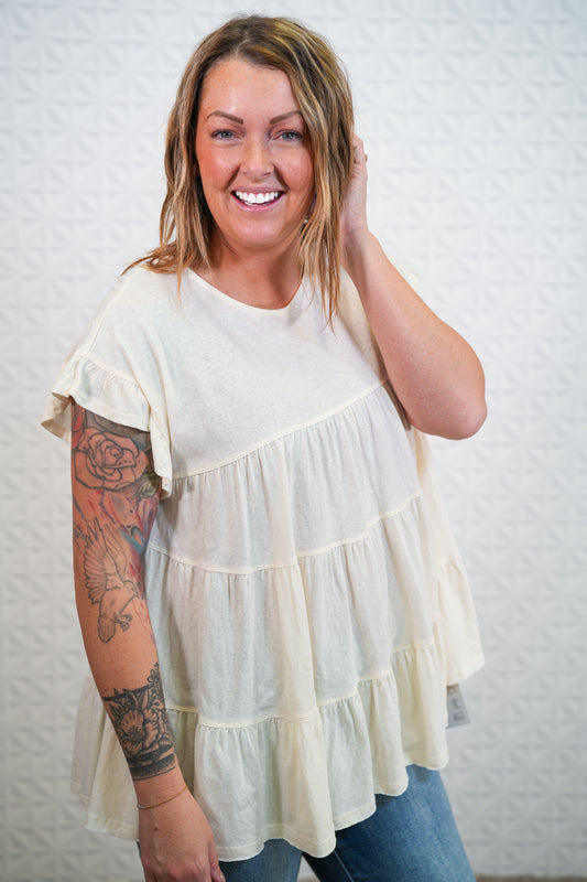 Short Sleeve Slub Tunic in Ivory - Buttercup Lynne Boutique