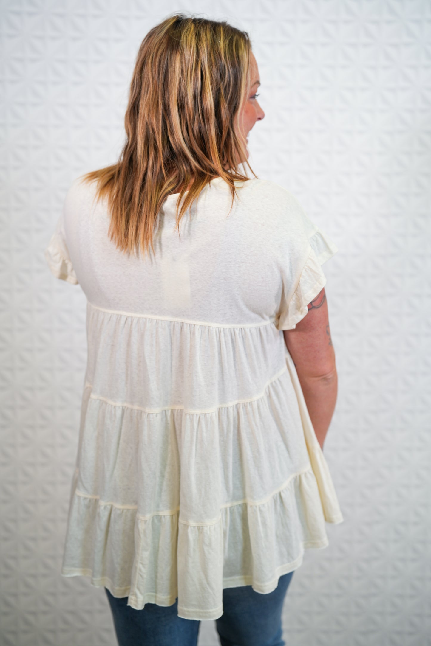 Short Sleeve Slub Tunic in Ivory - Buttercup Lynne Boutique