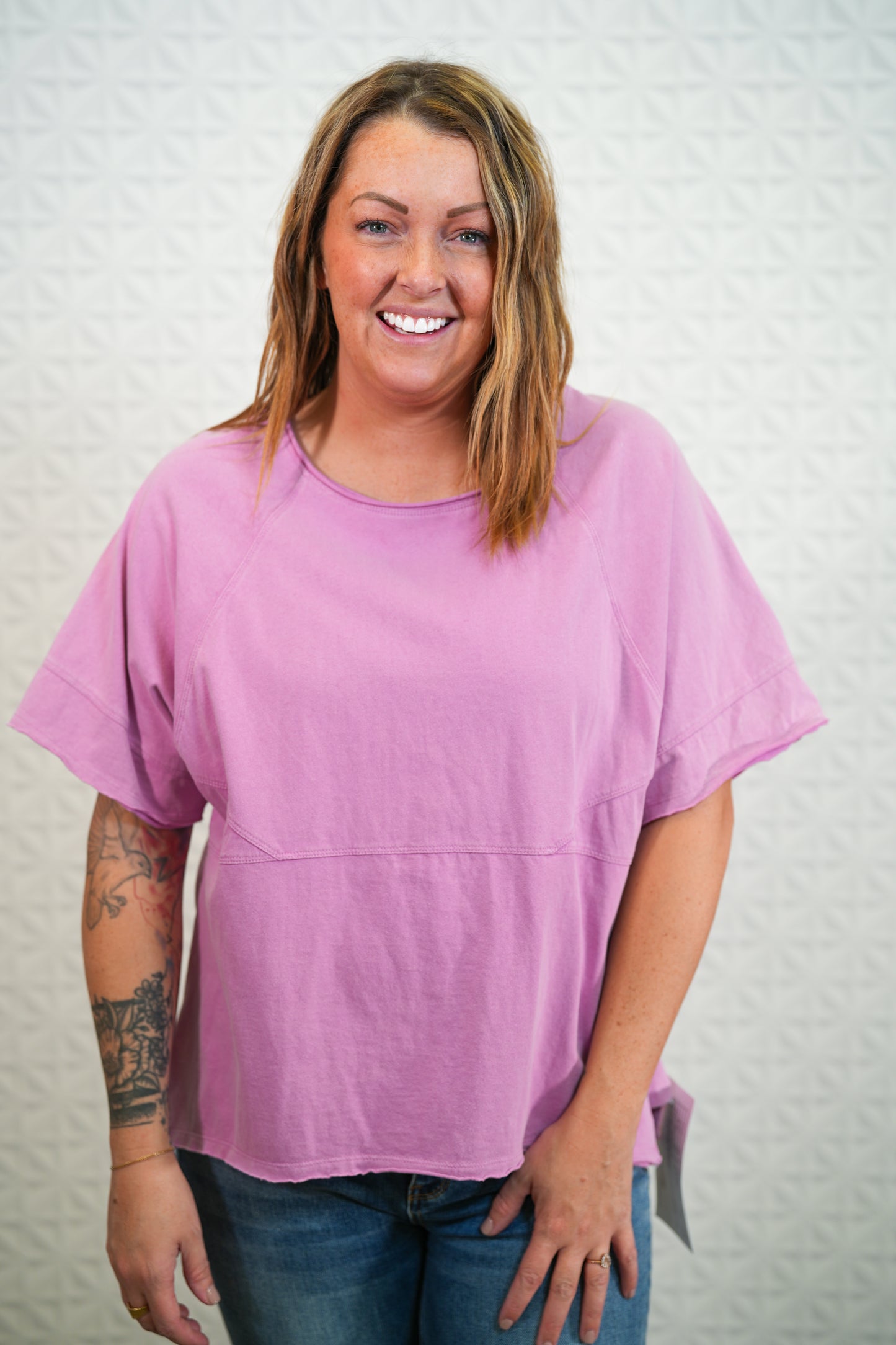 Short Sleeve Mineral Washed Jersey Top in Lilac Pink - Buttercup Lynne Boutique