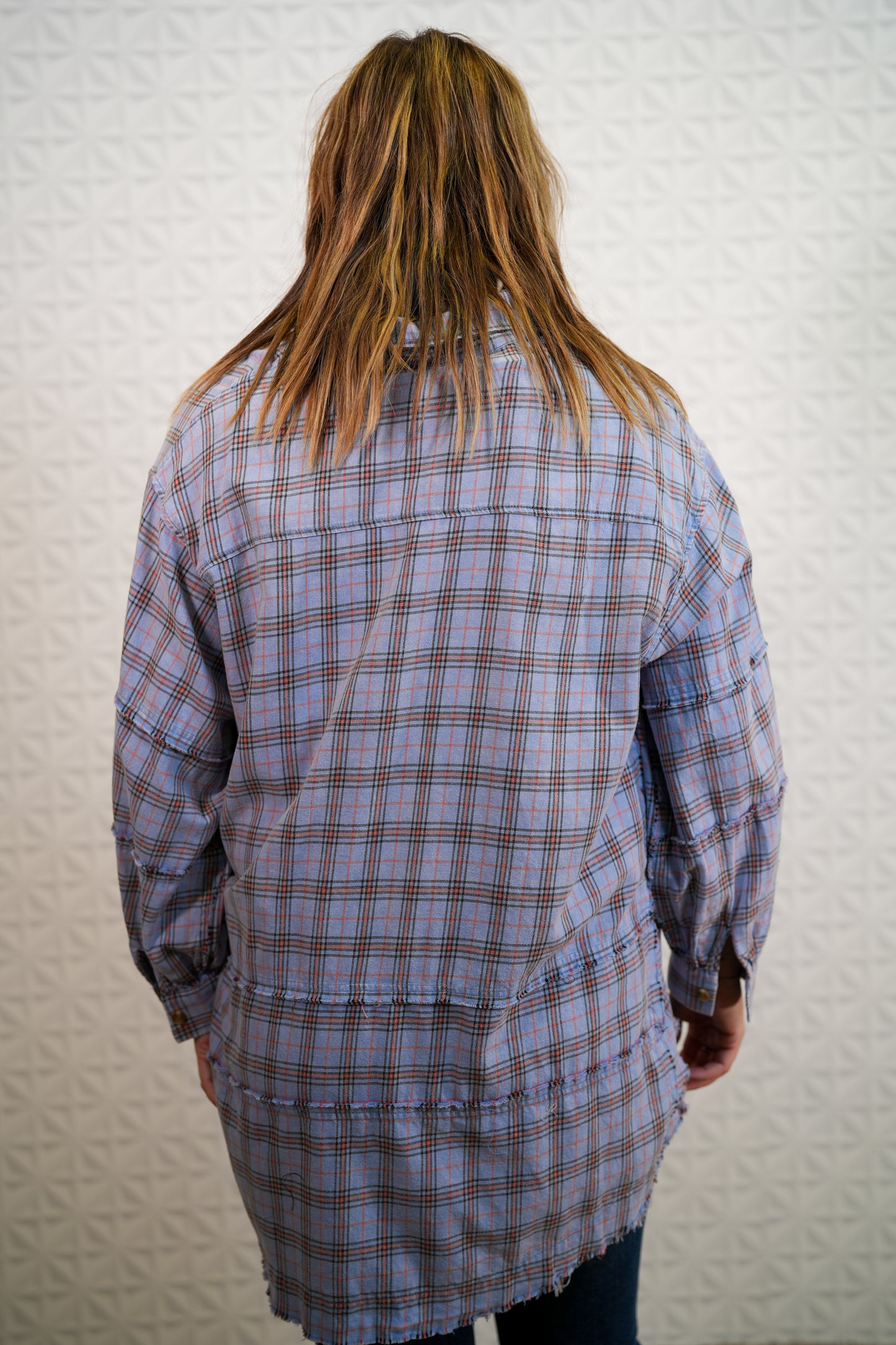 Looking at you Loose Fit Plaid Shirt - Oversized - Periwinkle