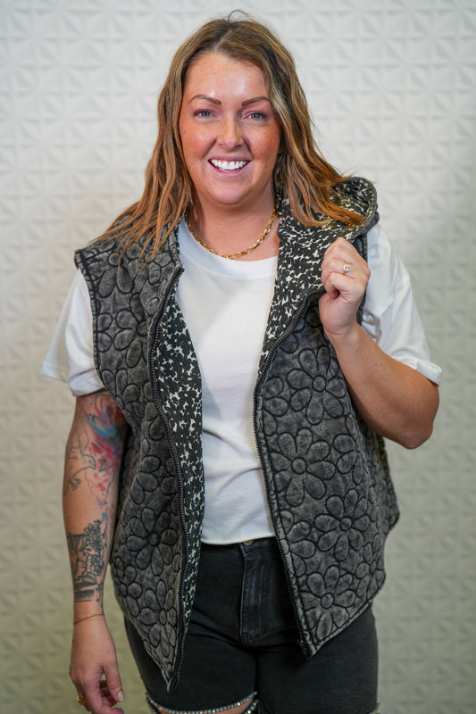 Dreamy Flowers Quilted Hooded Vest