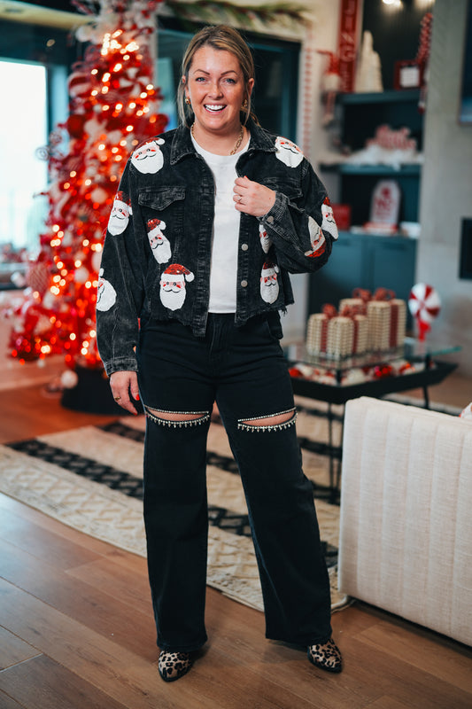 Santa Sequin Jacket Black Corduroy