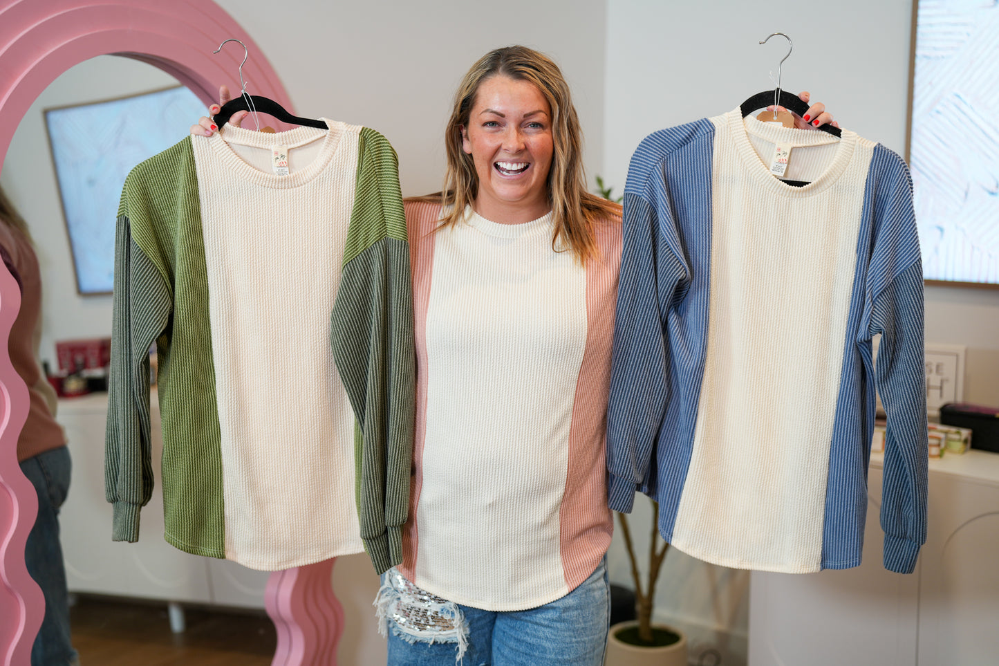 Sweet And Casual Color Block Top