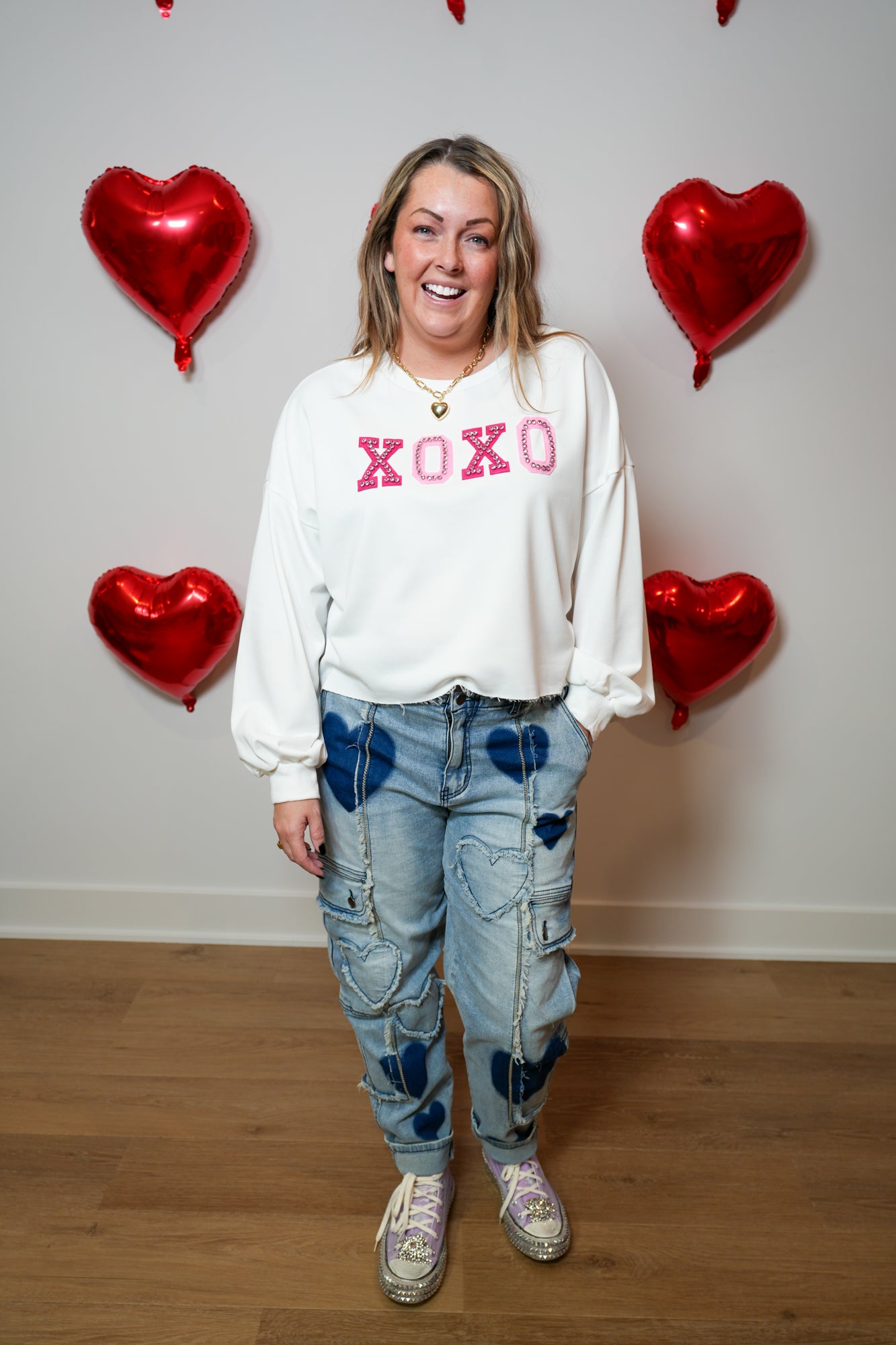 XOXO Cropped Long Sleeve Top - Buttercup Lynne Boutique