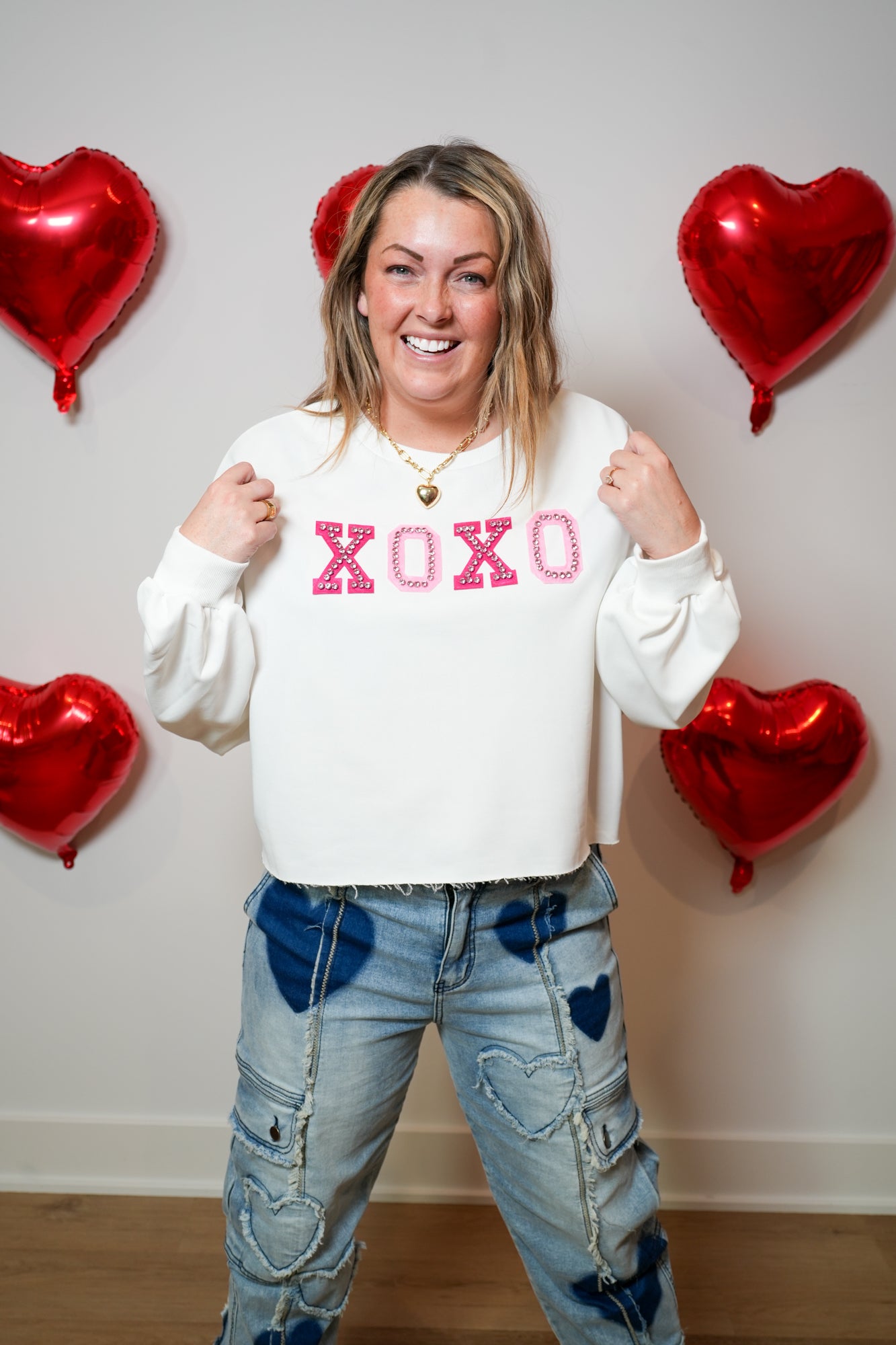 XOXO Cropped Long Sleeve Top - Buttercup Lynne Boutique