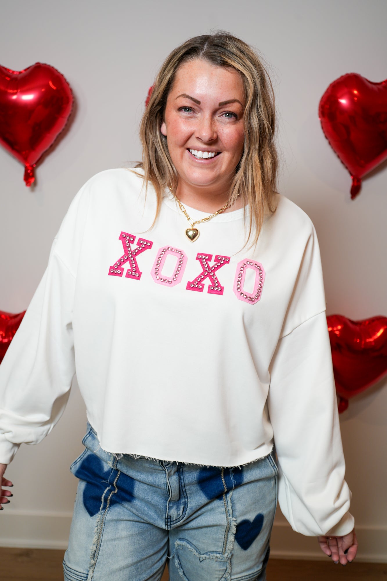 XOXO Cropped Long Sleeve Top - Buttercup Lynne Boutique