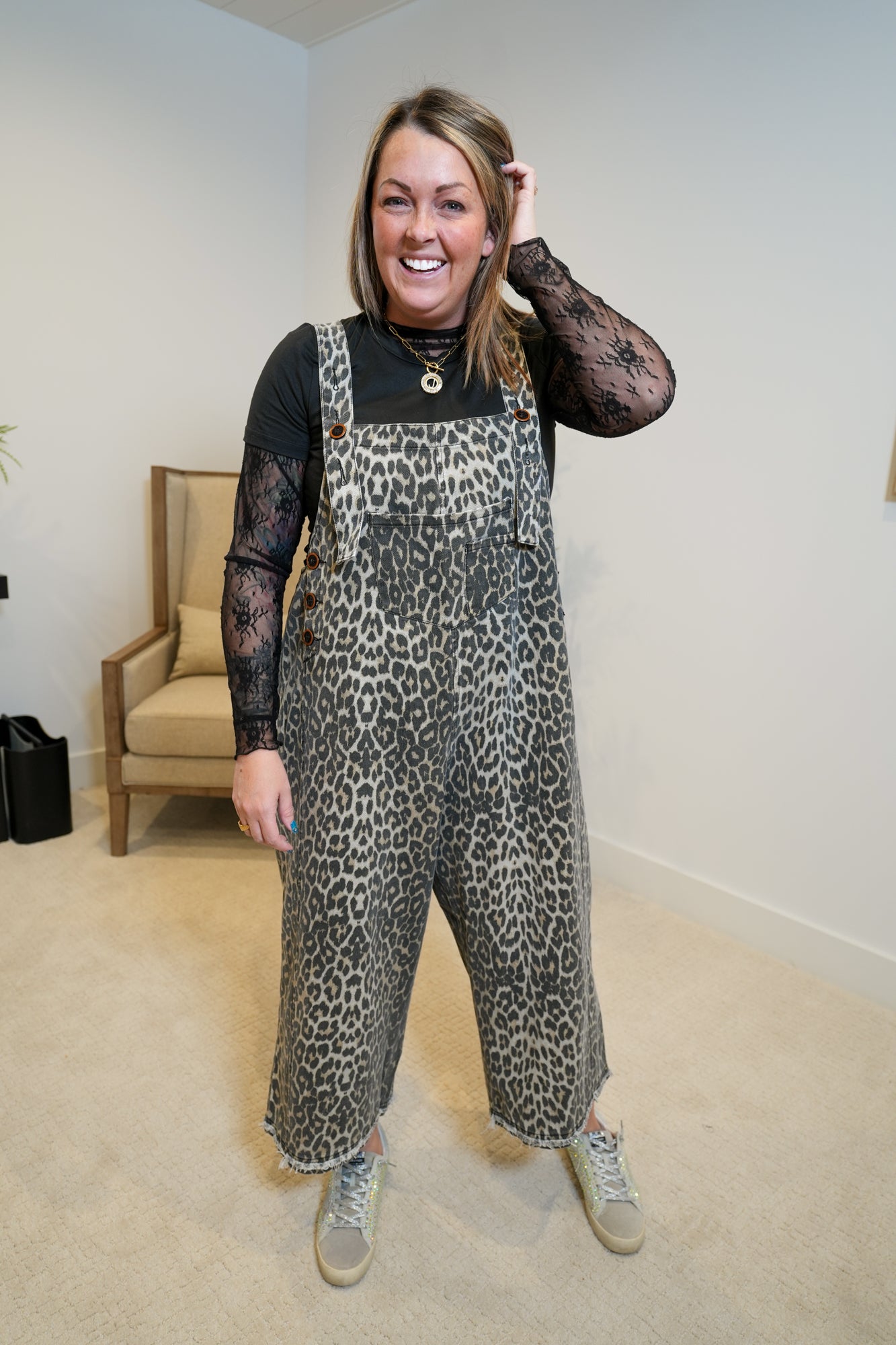 Wildly True Washed Printed Twill Overalls - Buttercup Lynne Boutique