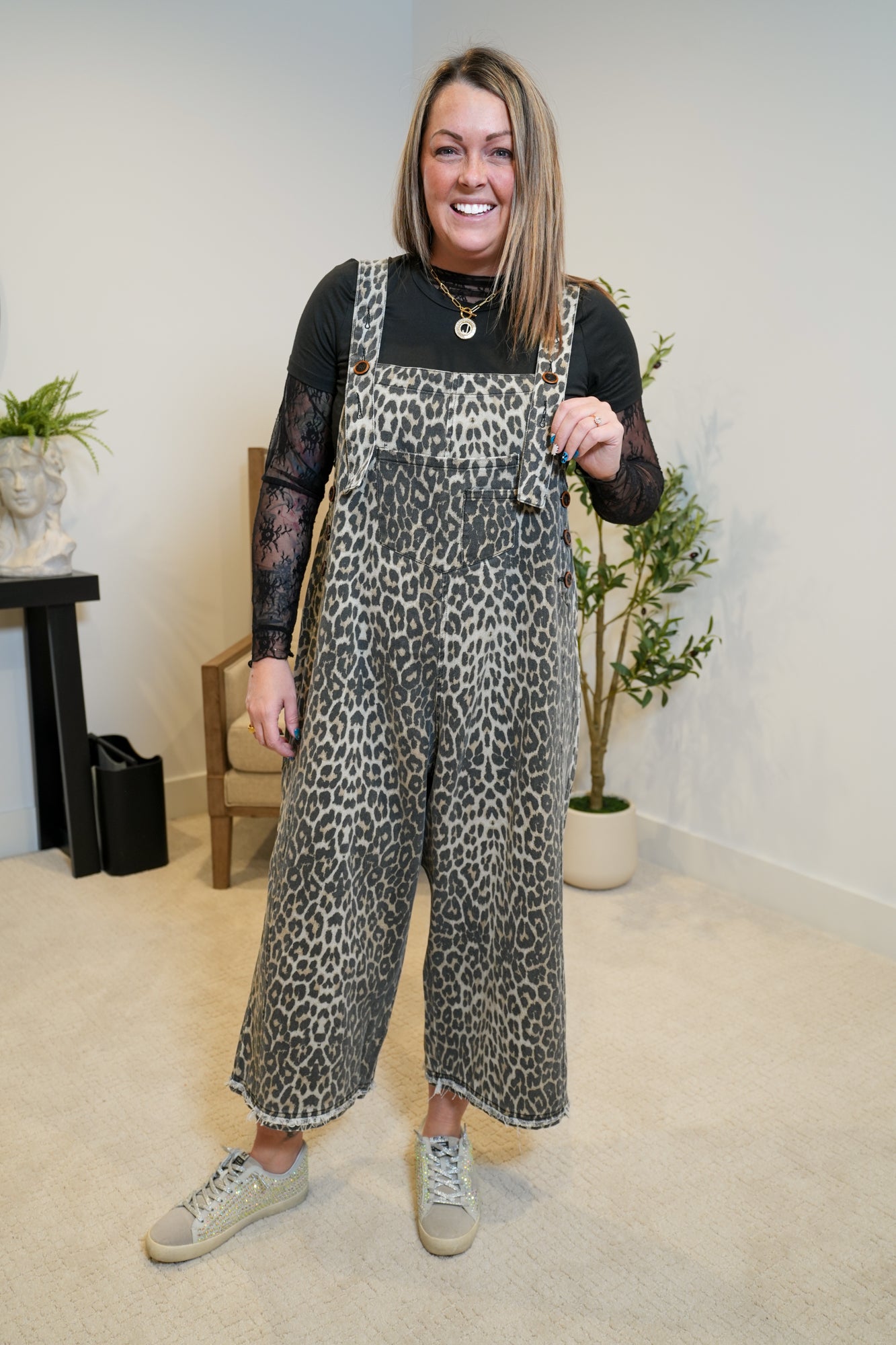 Wildly True Washed Printed Twill Overalls - Buttercup Lynne Boutique