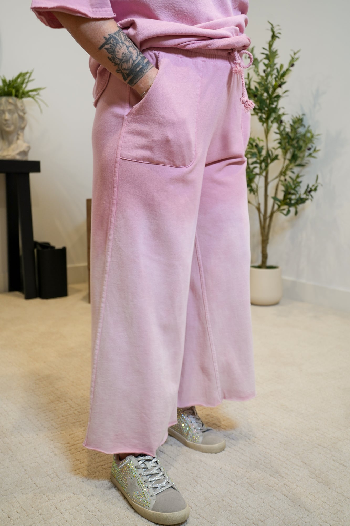 There for You Deep Dye Terry Knit Palazzo Pants - Buttercup Lynne Boutique