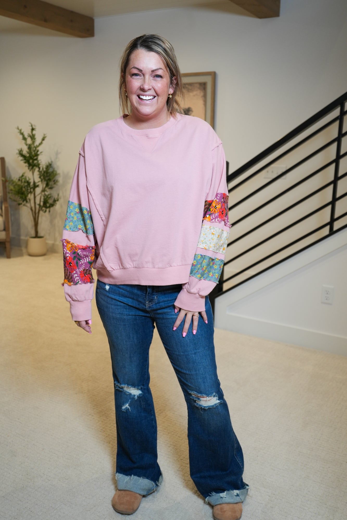 Blooming Around Terry Knit Pullover - Buttercup Lynne Boutique