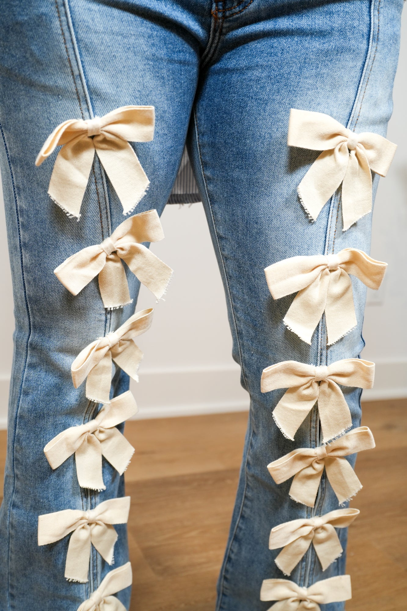 Tied And True Ribbon High Waist Flare Jeans - Buttercup Lynne Boutique