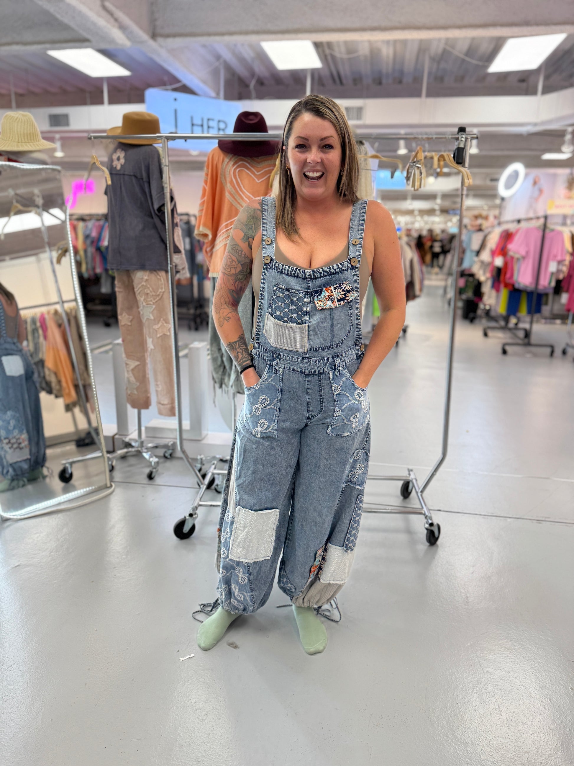 Multi Patch Denim Overalls - Buttercup Lynne Boutique