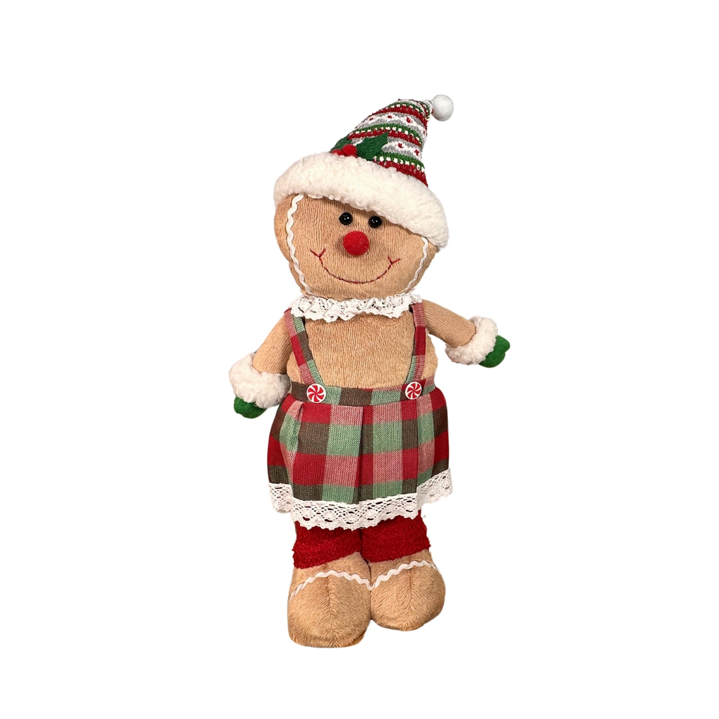 Gingerbread Boy and Girl Plush Set - 18" Baker Boy with Plaid Bottoms and Peppermint Buttons, 22" Girl in Plaid Dress with Adorable Pom Pom Beanie