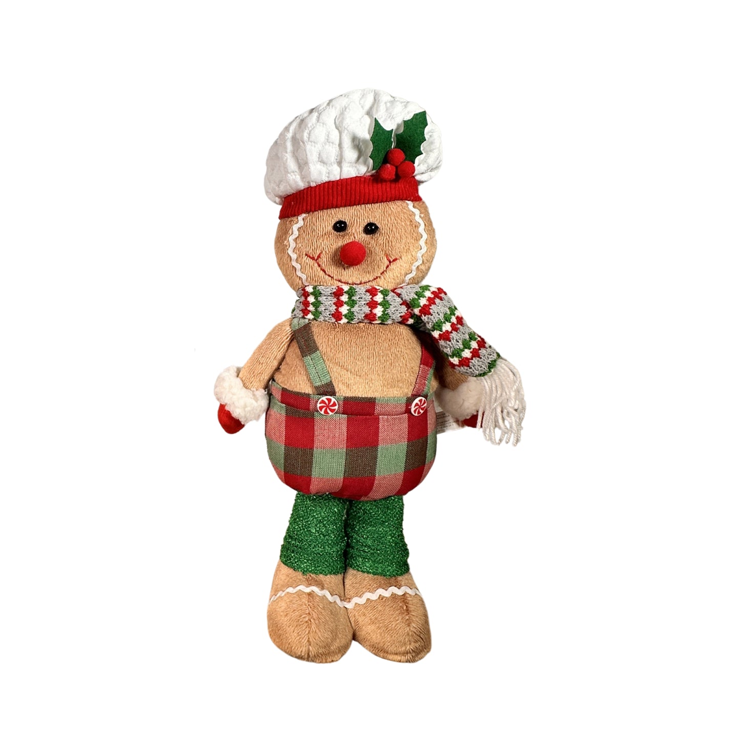 Gingerbread Boy and Girl Plush Set - 18" Baker Boy with Plaid Bottoms and Peppermint Buttons, 22" Girl in Plaid Dress with Adorable Pom Pom Beanie