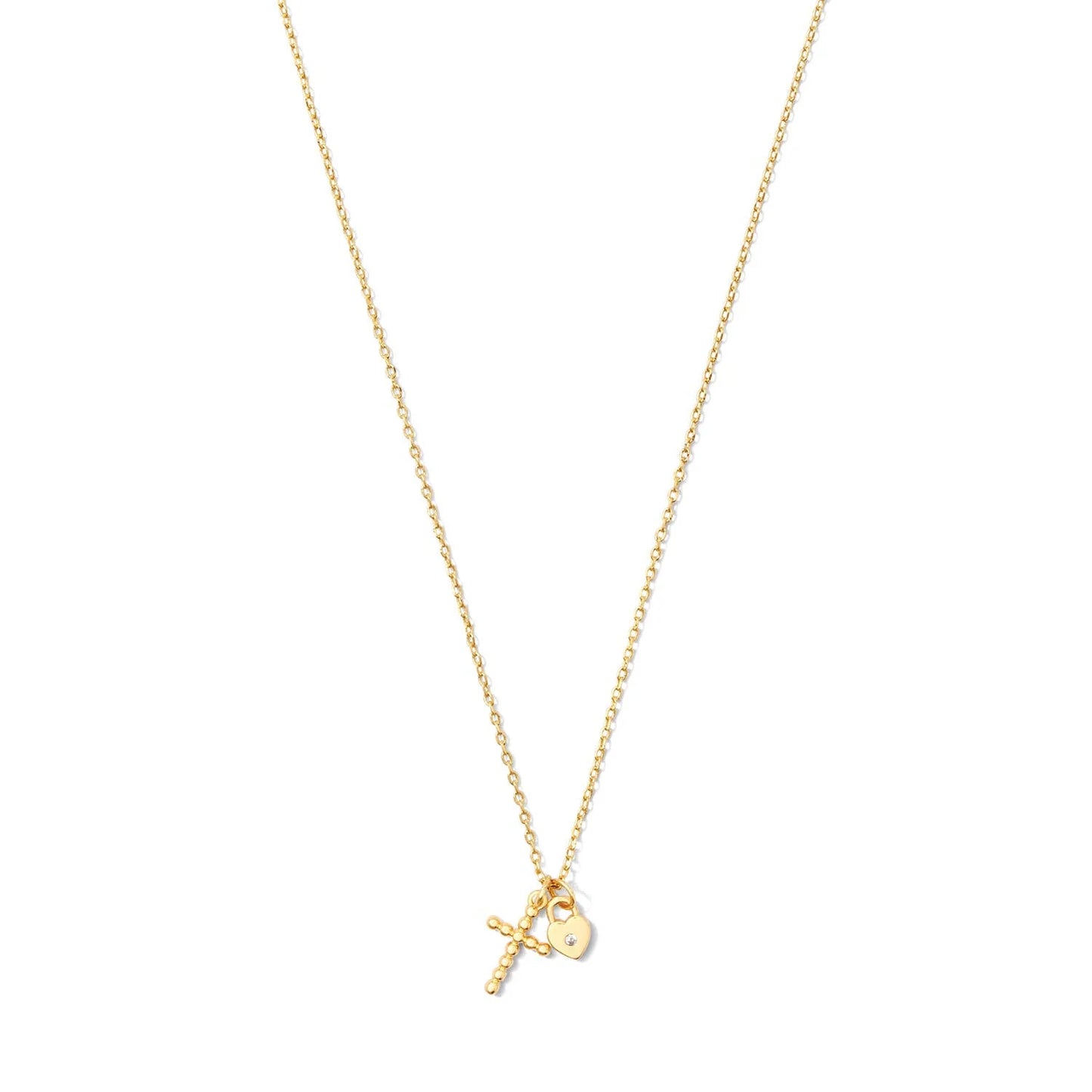 Small Cross with Tiny Heart Lock Necklace