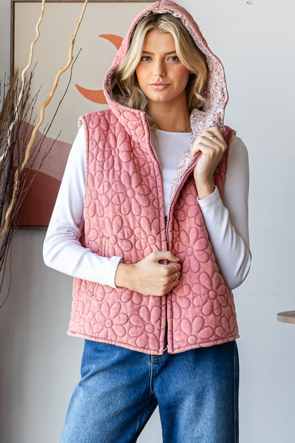 Dreamy Flowers Quilted Hooded Vest