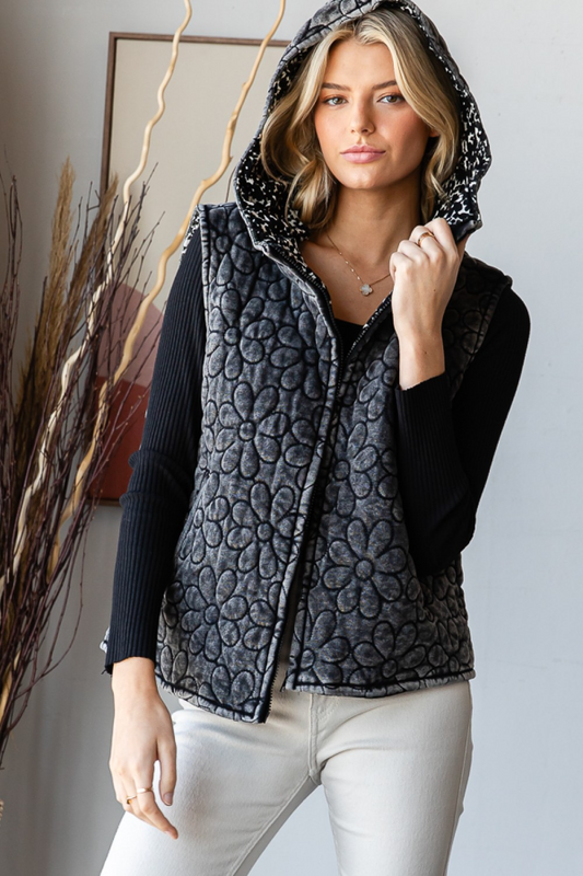 Dreamy Flowers Quilted Hooded Vest