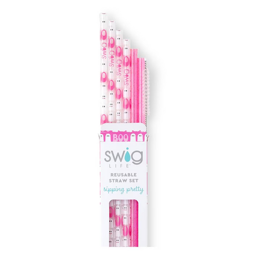 Faboolous + Pink Glitter Reusable Straw Set - SWIG