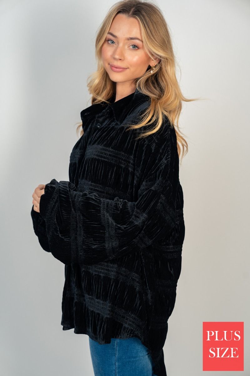 Solid velvet knit top - long-sleeve - Plus Size