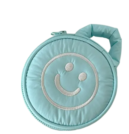 Cosmetic Puffer Bag Happy Face - Pink Lavender Lime Aqua