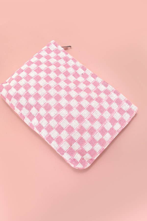 Checkered Cosmetic Makeup Pouch Clutch Bag