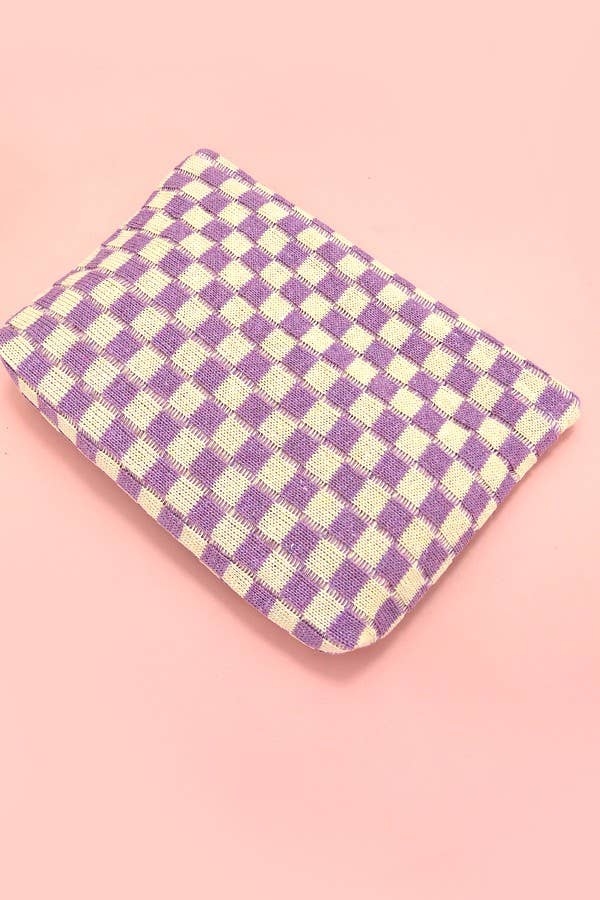 Checkered Cosmetic Makeup Pouch Clutch Bag