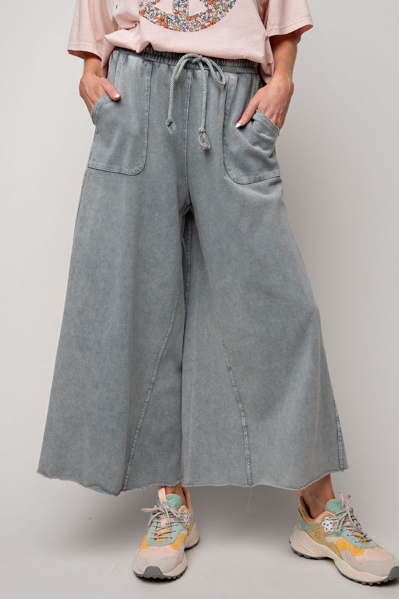 Washed Terry Knit - Wide Pants - Teal