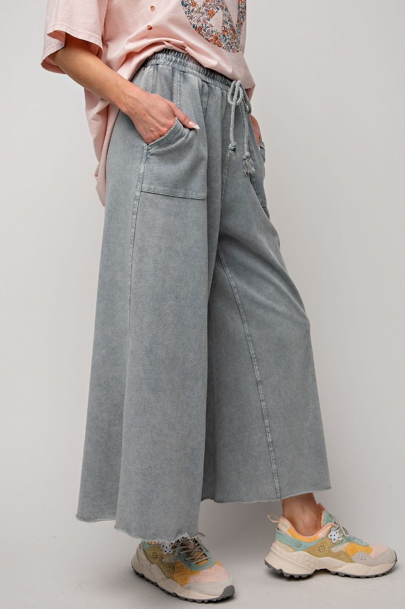 Washed Terry Knit - Wide Pants - Teal