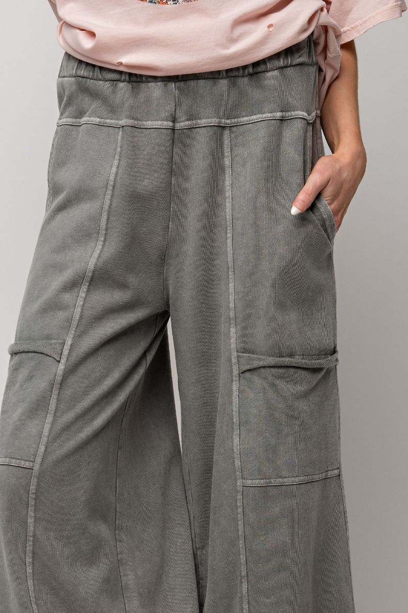 Mineral Washed Terry Knit - Cargo Style Pants - Ash