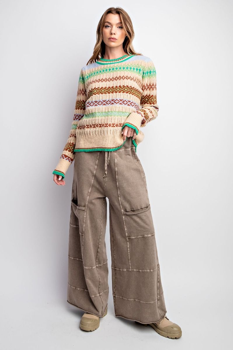 Mineral Washed Cargo Pants - Wide Leg - Mocha