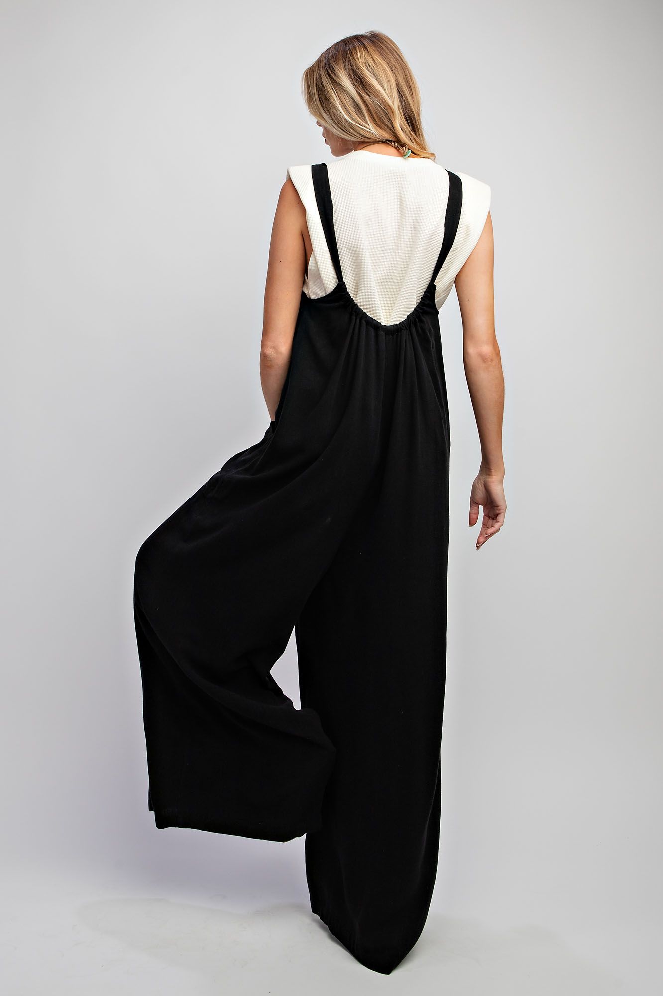 Poly Linen Wide Leg Jumpsuit Pants - Plus