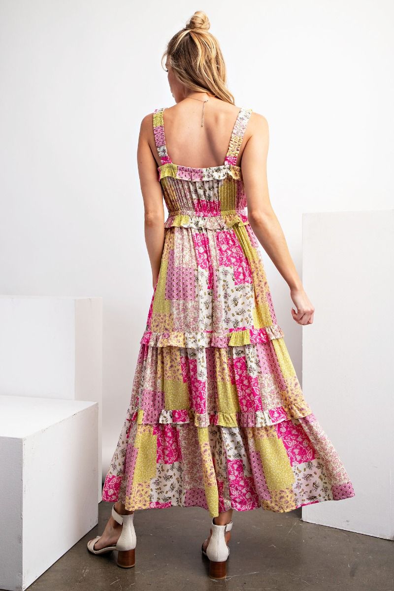 Lime Pink Patchwork Maxi Dress