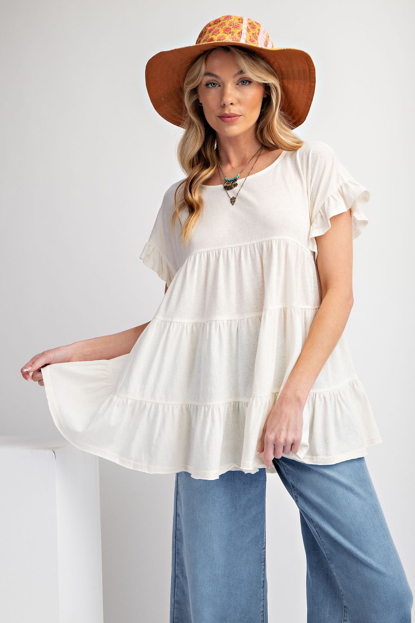 Short Sleeve Slub Tunic in Ivory