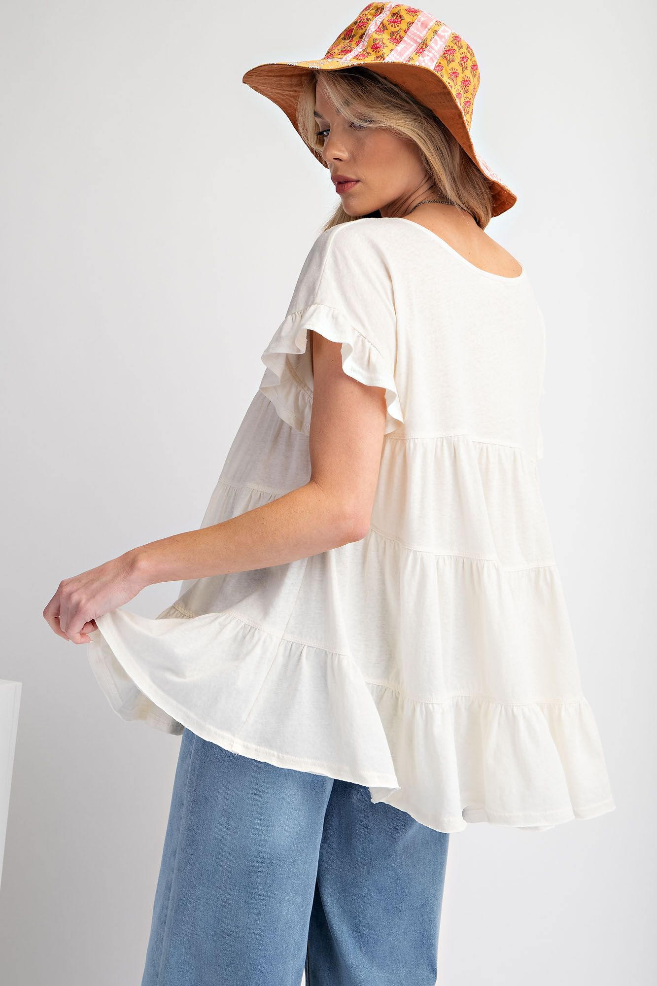 Short Sleeve Slub Tunic in Ivory